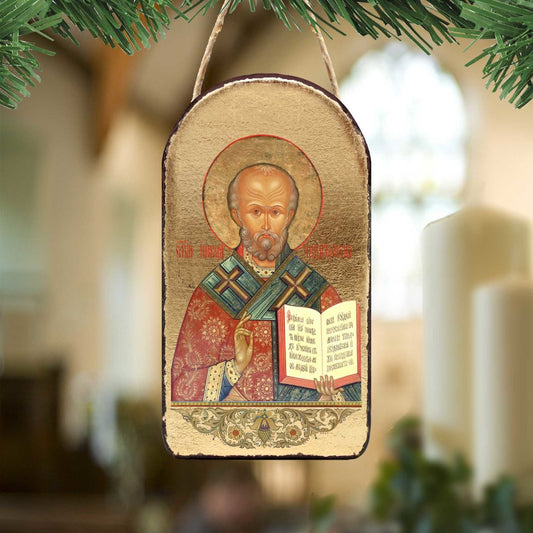 Saint Nicholas Religious Orthodox Sacred Icon Ornament - Inspirational Icon Decor - 87021