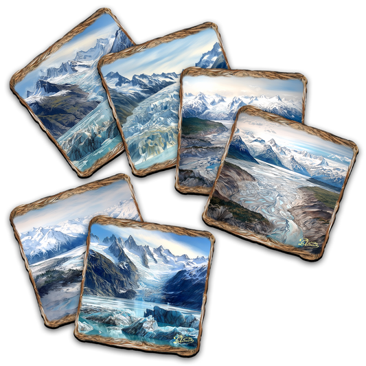 Glacier's Majesty Wooden Cork Placemat and Coasters Gift Set of 7 by Nature Wonders Nature Wildlife Decor  - 85402C-S7
