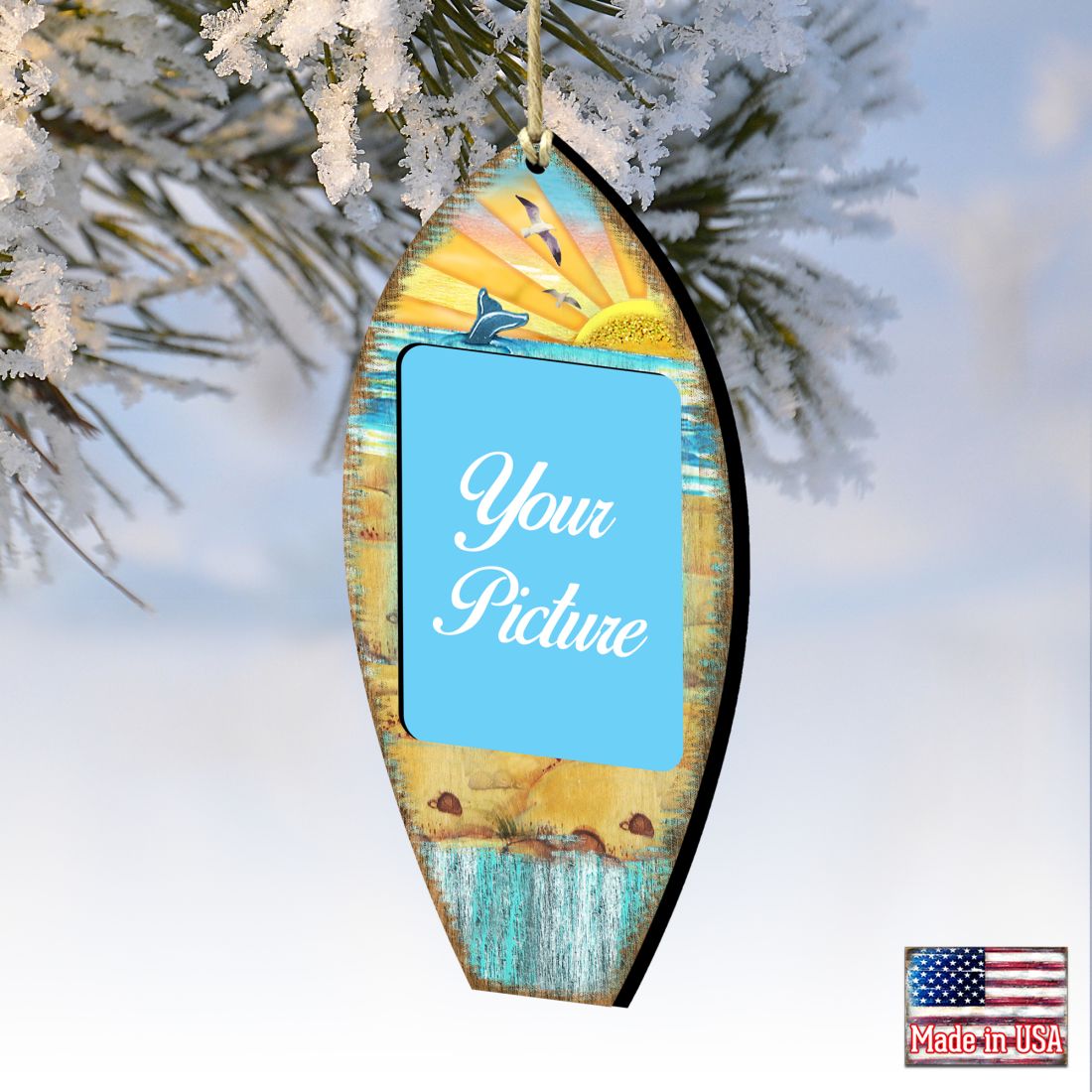 Surfboard Coastal Picture Frame Ornaments - Ornament for Photo - Coastal Holiday Decor - 8198522PF