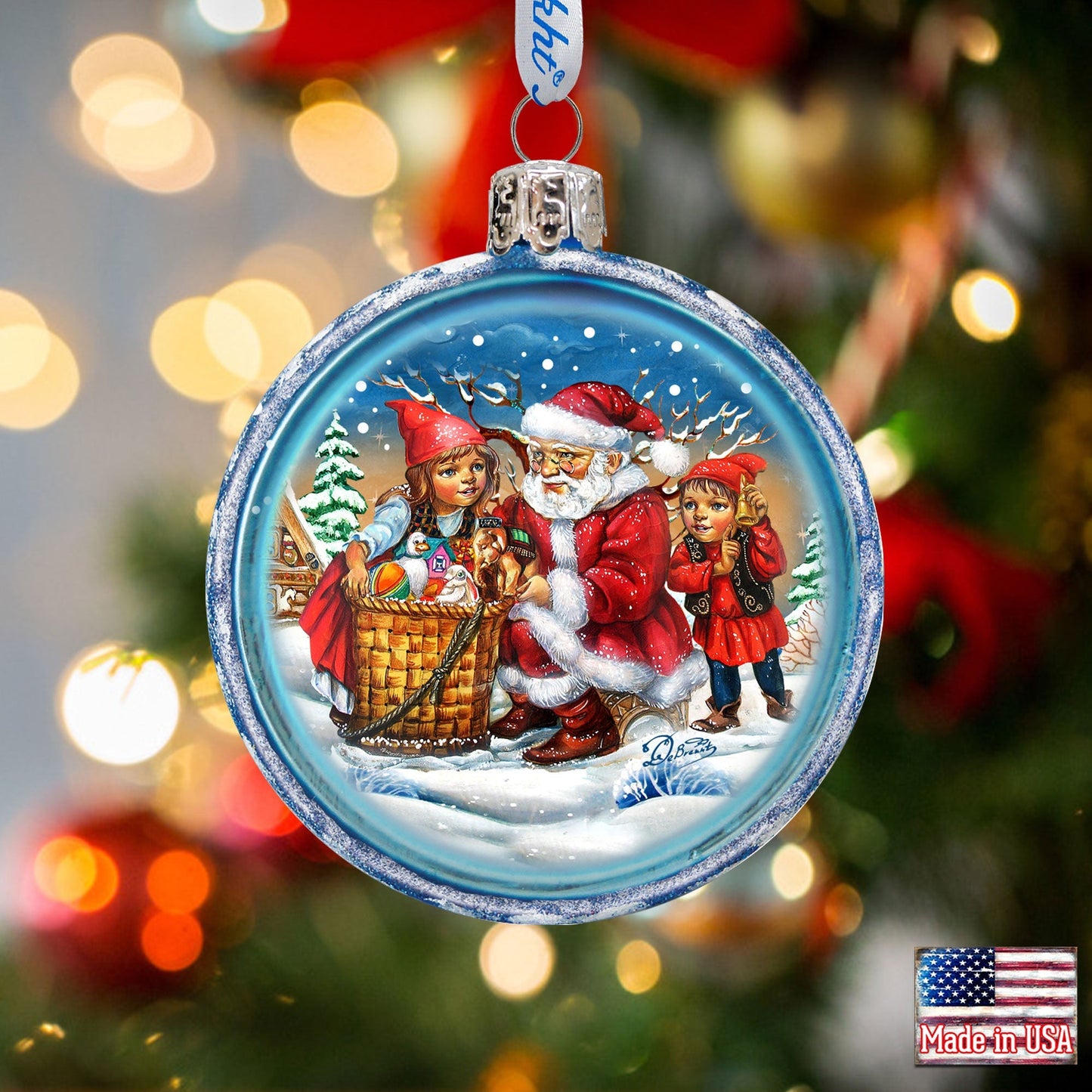 Christmas Tale Glass Ornament by G. DeBrekht - Christmas Santa Snowman Decor - 73367C