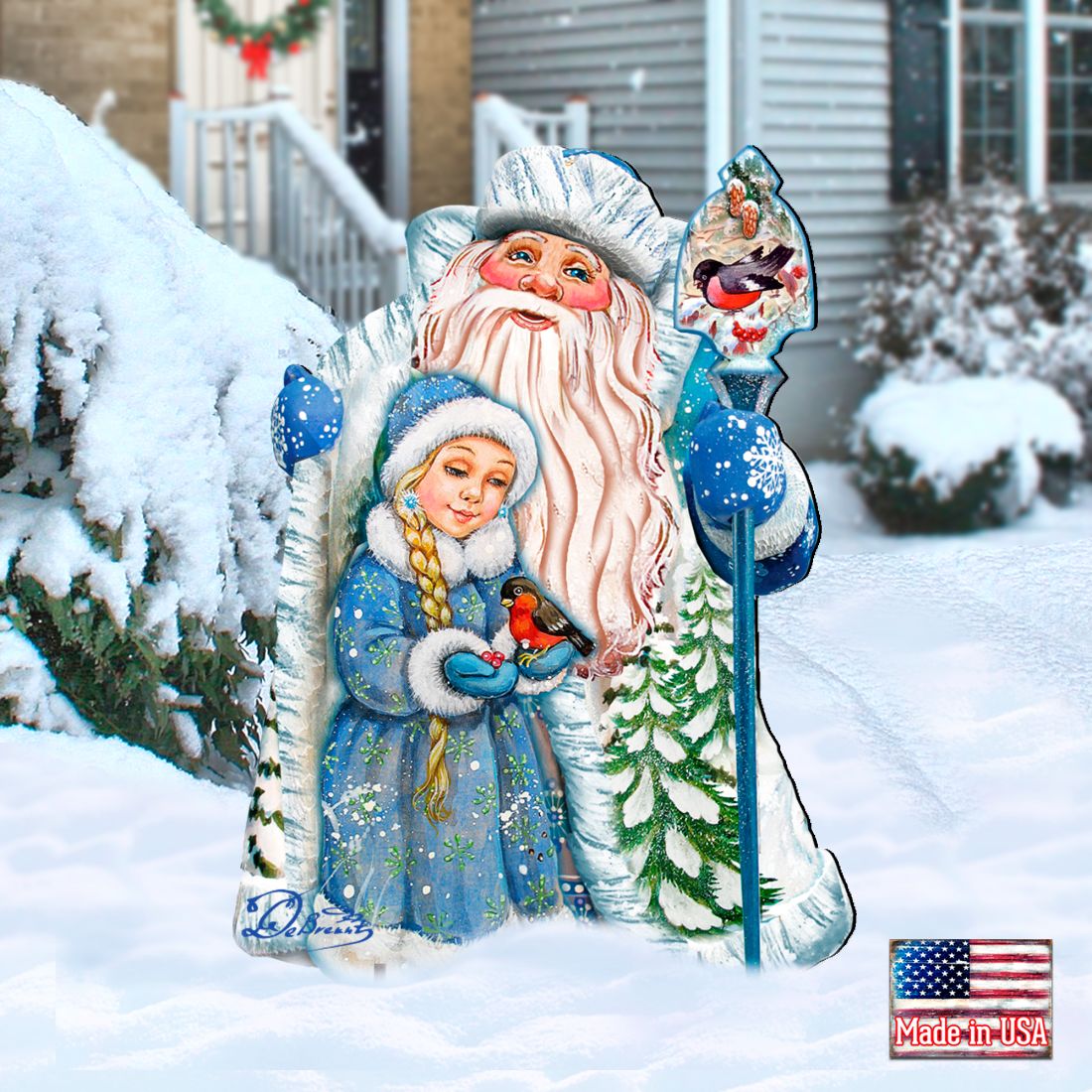 Santa with Girl Christmas Outdoor Decor by G. DeBrekht - Christmas Santa Snowman Decor - 8111410F
