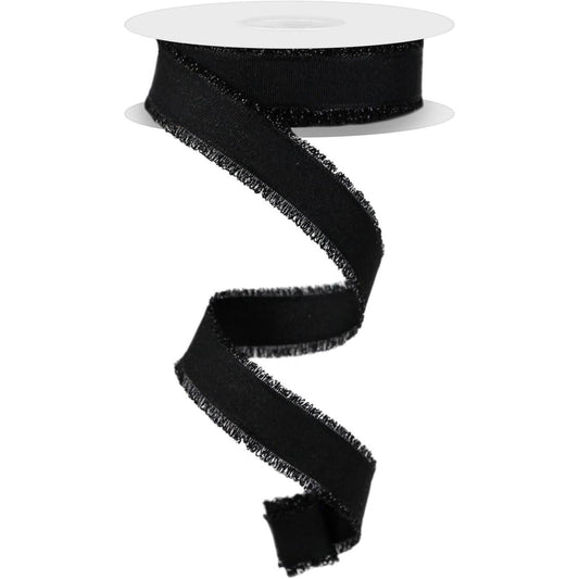 7/8" Fuzzy Edge Ribbon: Black (10 Yards)