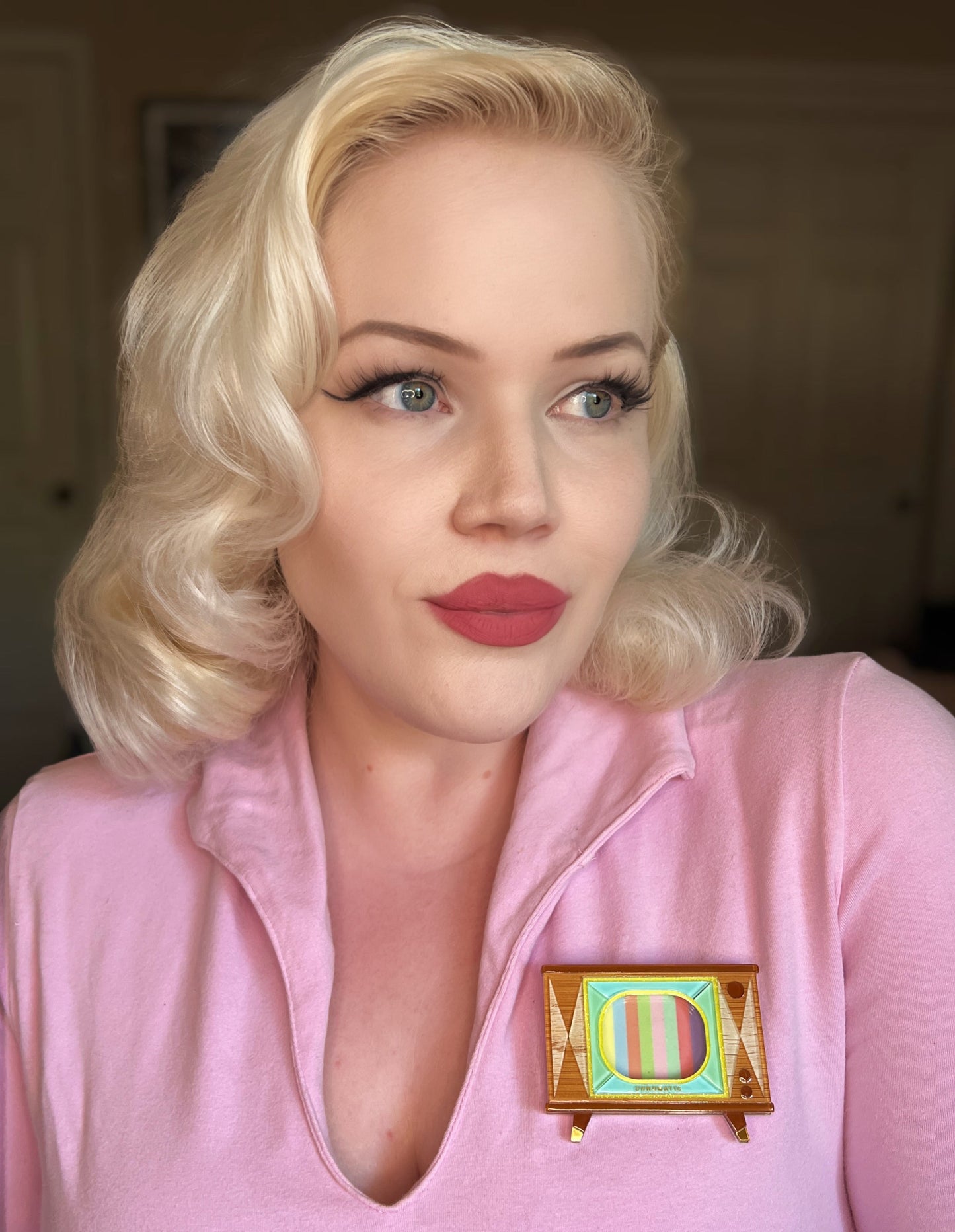 Tune In Customizable Retro TV Brooch by Lipstick & Chrome