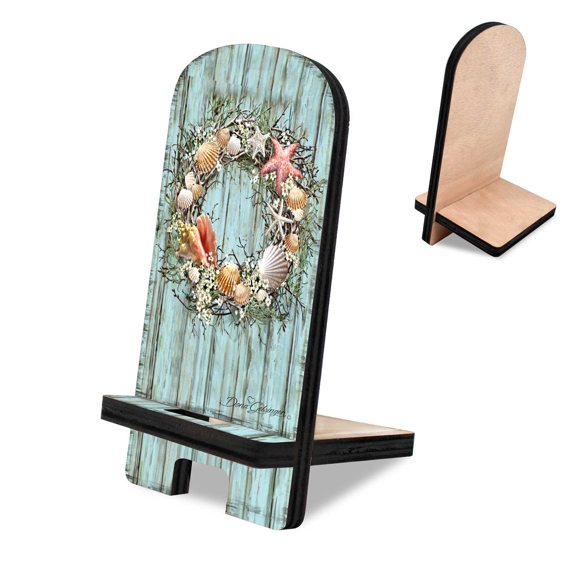 Shells Coastal Wreath Cell Phone Stand Wood Mobile Tablet Holder Charging Station Organizer - 892099-DG