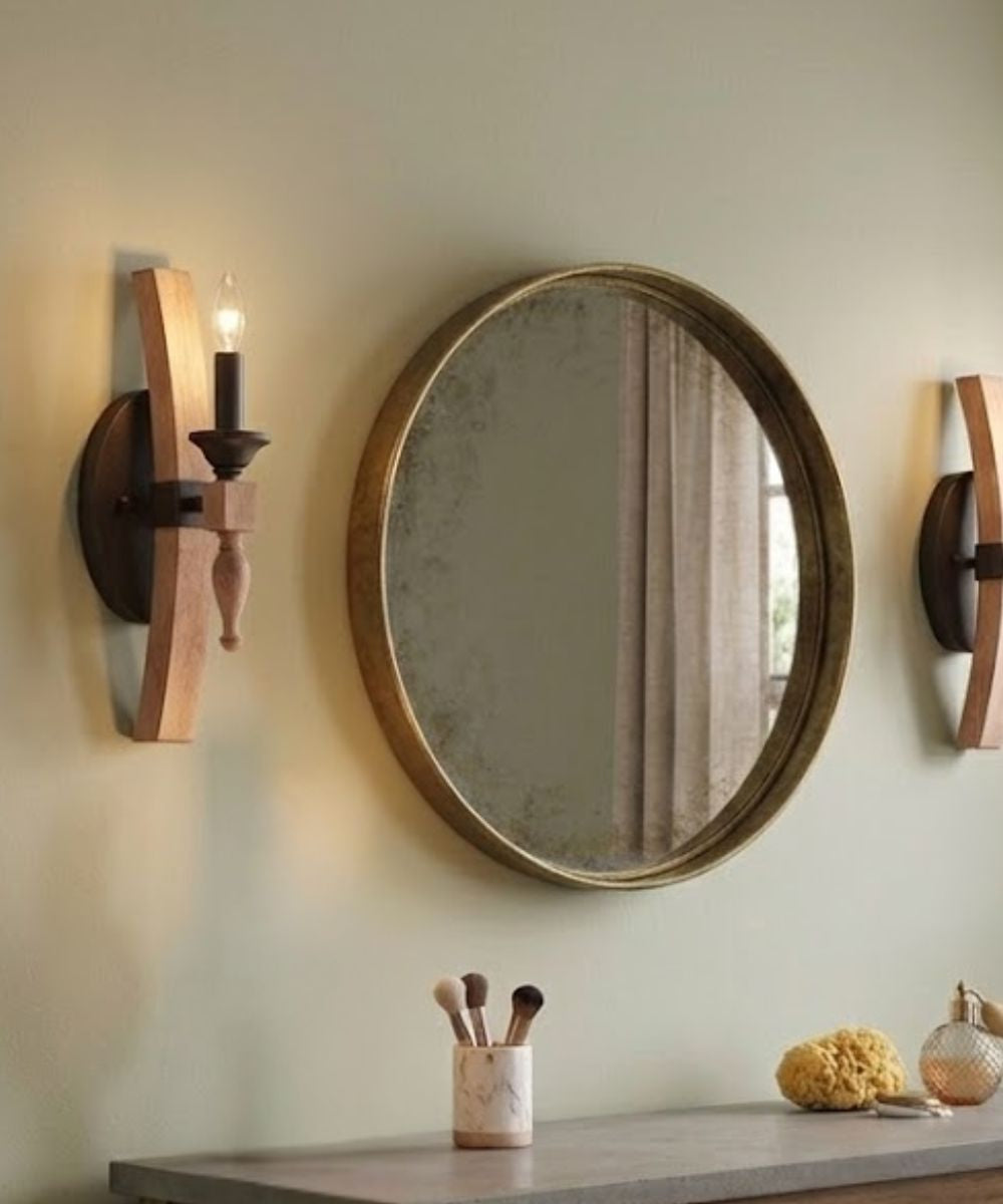 Glenwood 5"W 1-Light Aged Bronze and Distressed Oak Finish Wall Sconce Light Fixture