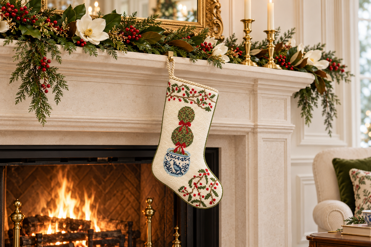 The Holiday Topiary  Needlepoint Stocking (2 Sizes)