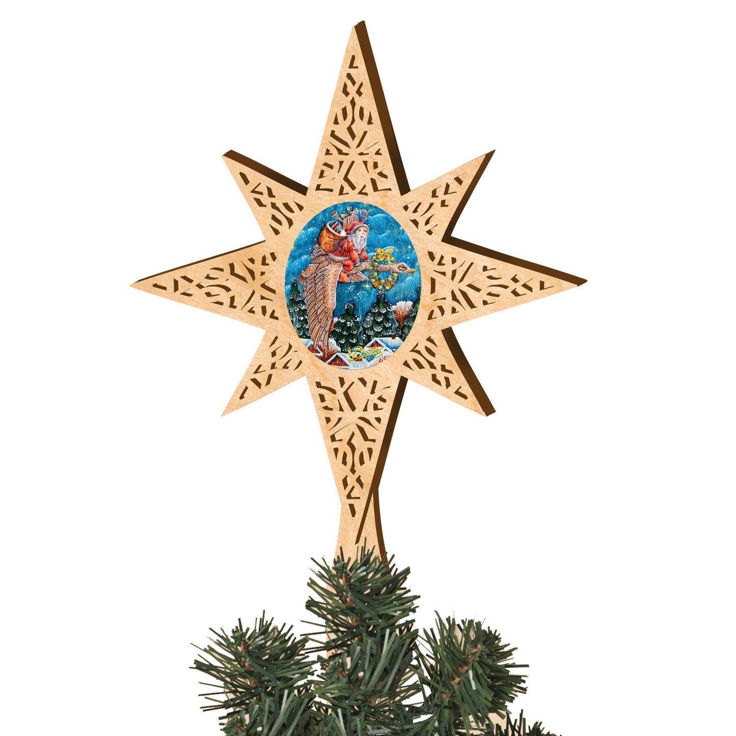 Santa On Goose Tree Topper by G.DeBrekht - Christmas Santa Snowman Decor - 89492