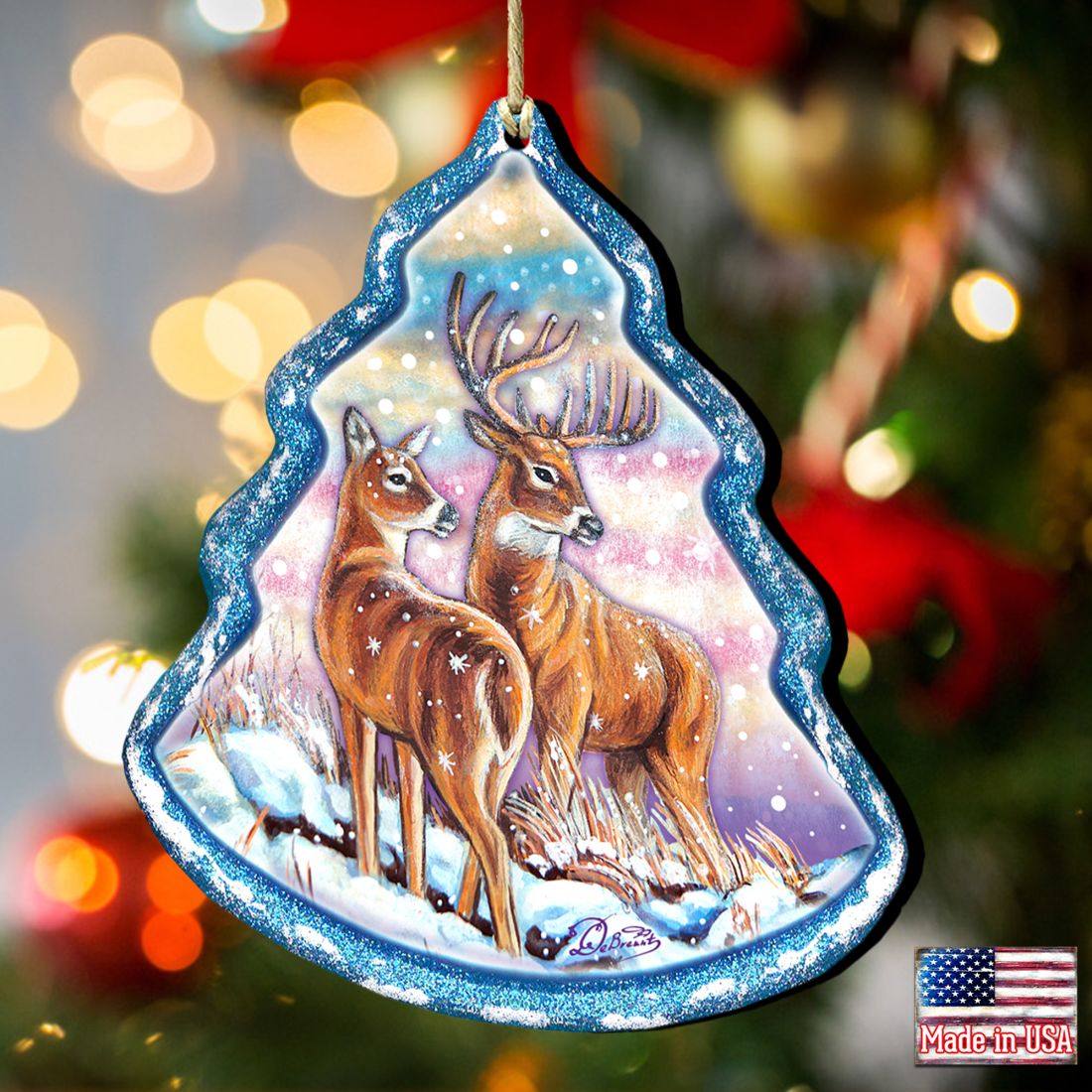 Reindeer Tree Wooden Ornaments by G. DeBrekht - Wildlife Holiday Decor - 8176229