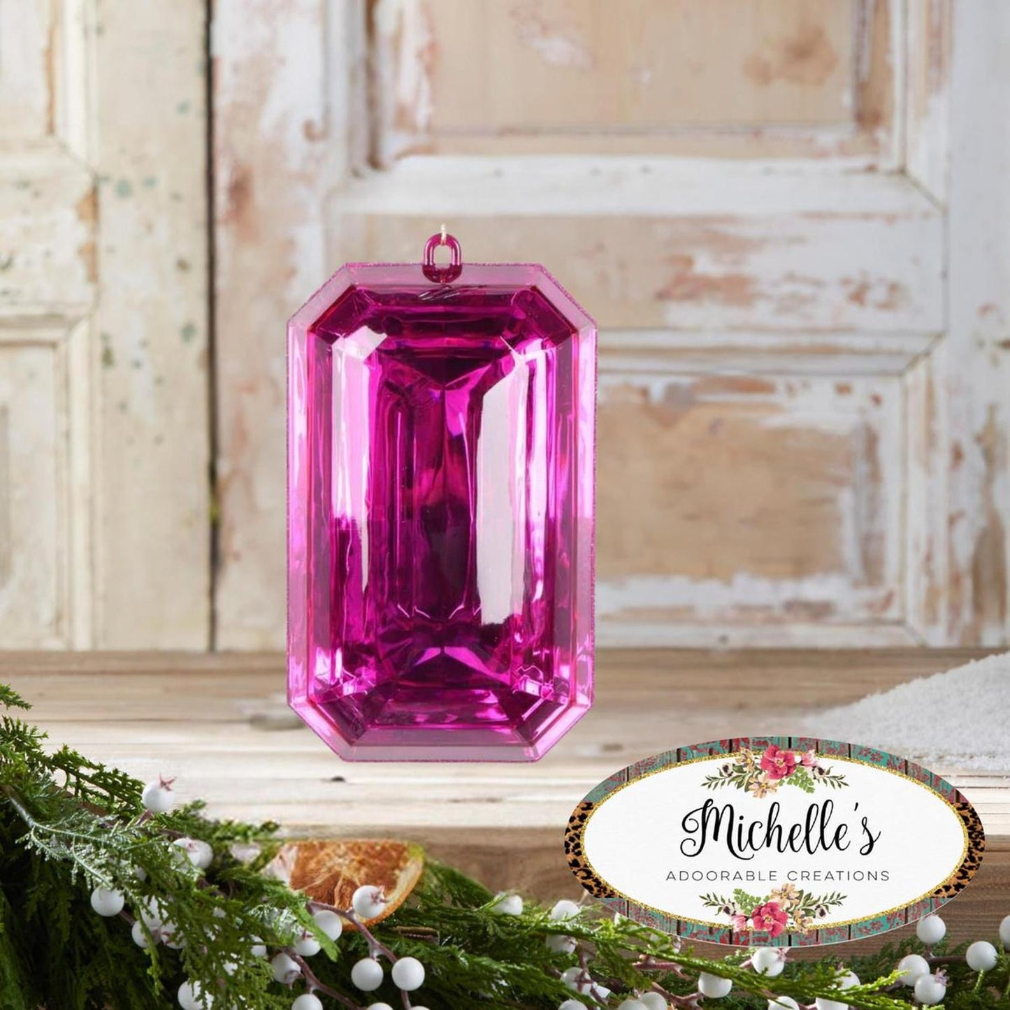 8" Acrylic Rectangle Jewel Ornament: Fuchsia