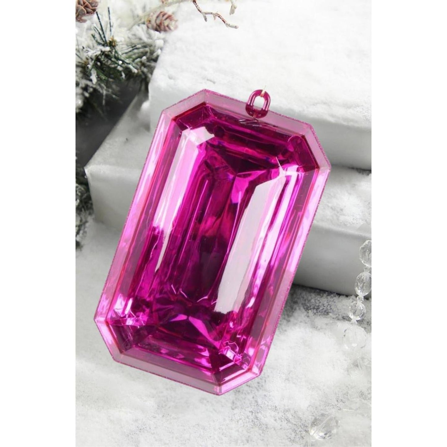 8" Acrylic Rectangle Jewel Ornament: Fuchsia