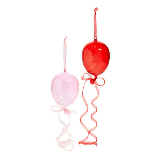 a red and pink balloon with ribbon
