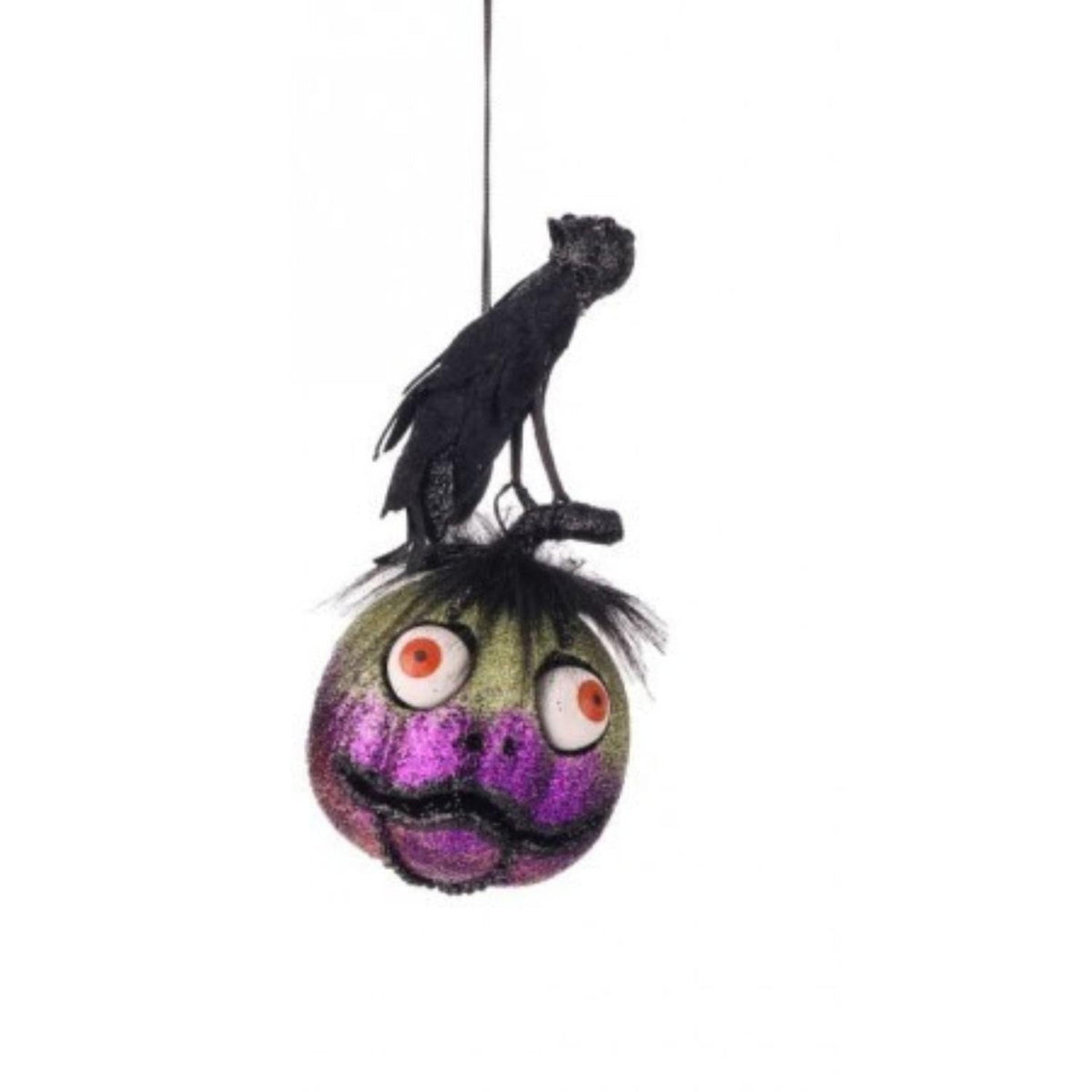 8" Glitter Pumpkin with Crow Hanger