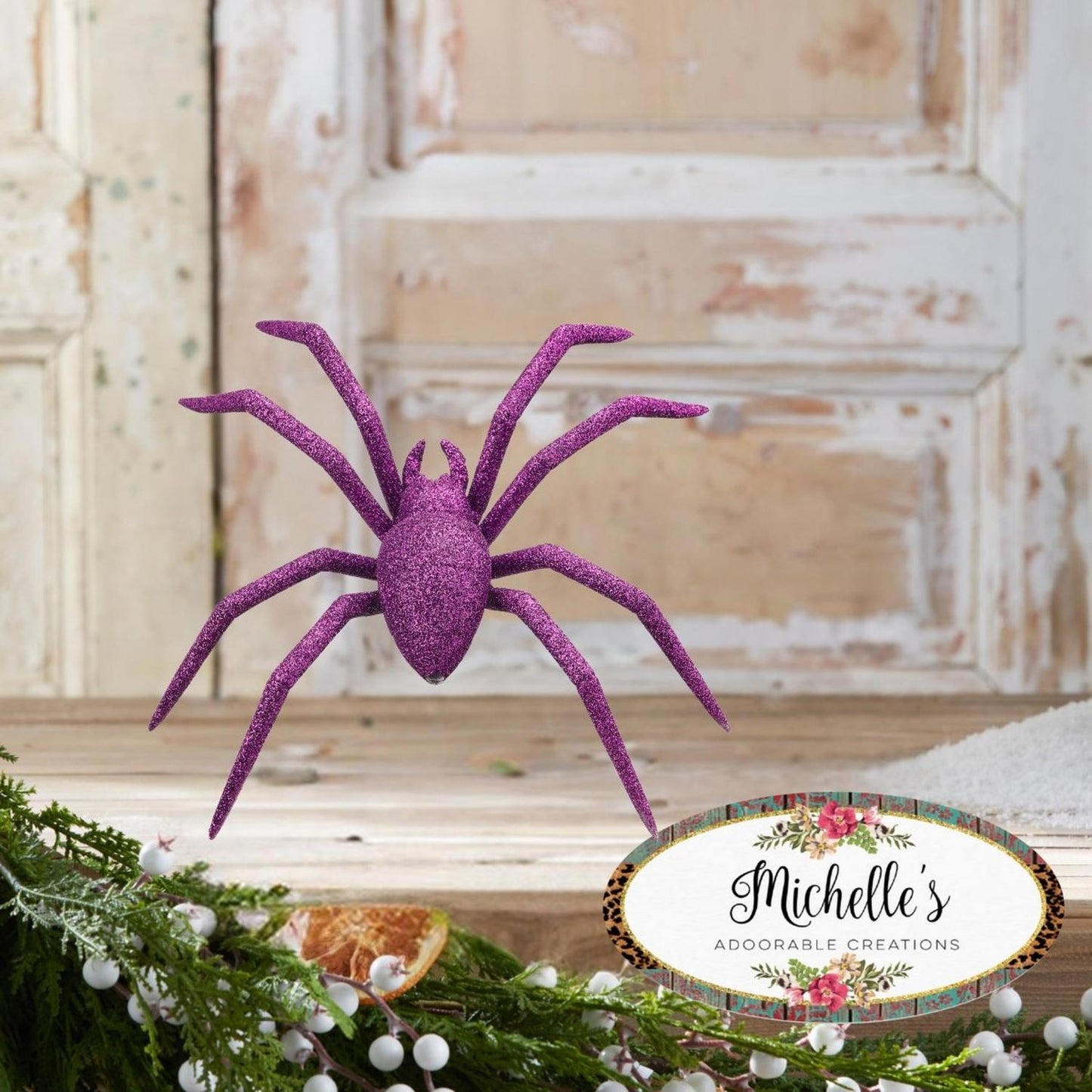8" Purple Glitter Spider