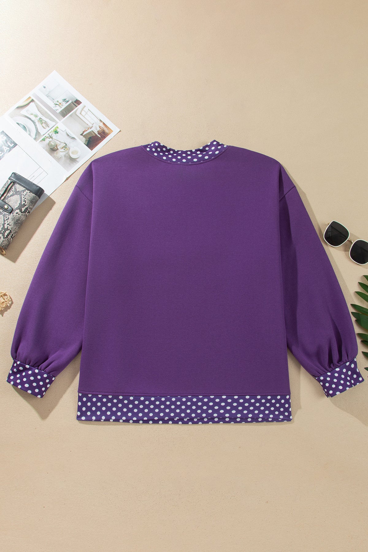 Racing Red Polka Dot Patchwork Round Neck Plus Size Sweatshirt