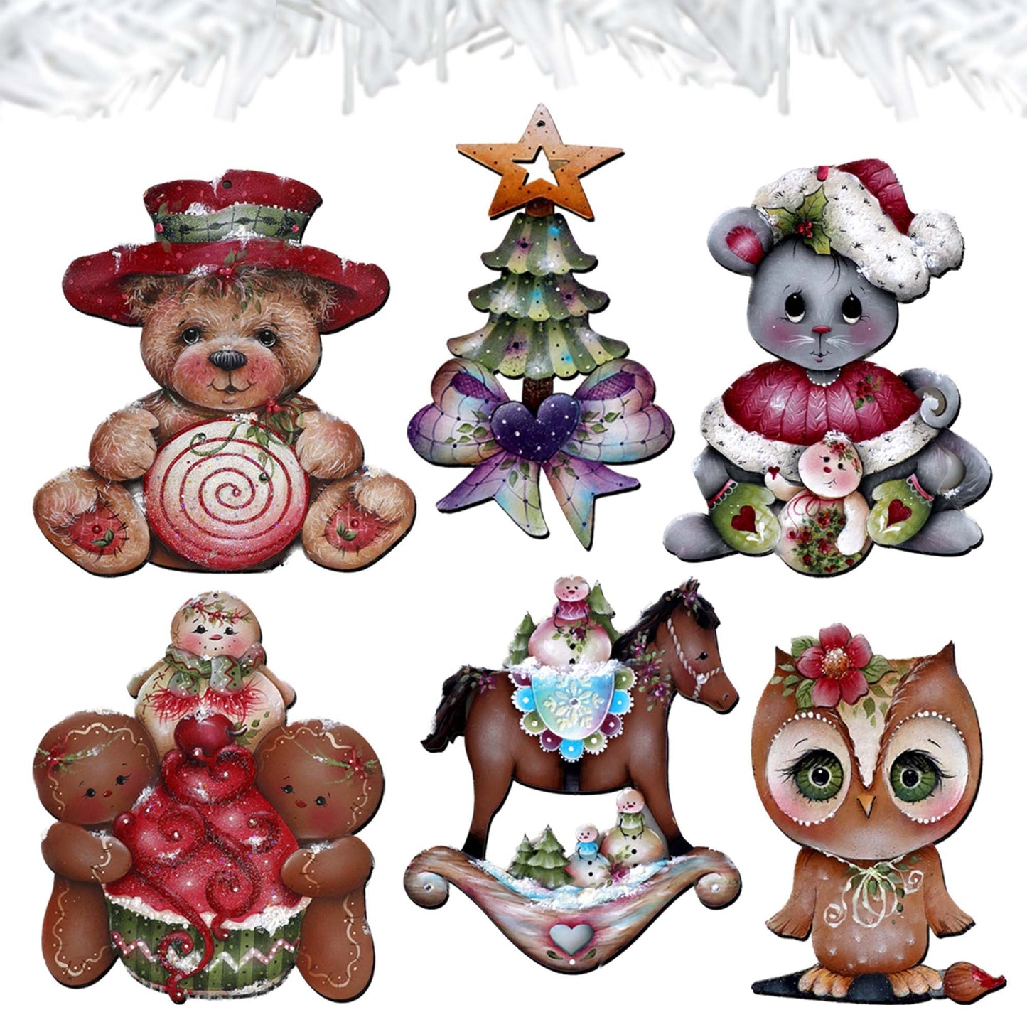 Spirit of Christmas Clip-On Eco Wood Decorative Ornaments Set of 6 by Jamie Mills-Price - Christmas Décor - 8090052C-MP-S6