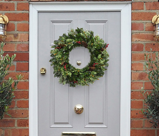 24" Unlit Jasper Mixed Pine Wreath with Pine Cones & Red Berry Clusters