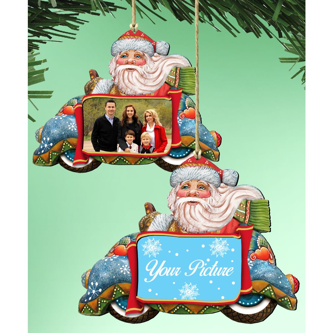 Merry Christmas Santa Picture Frame Ornaments - Ornament for Photo - Christmas Santa Snowman Décor - 8112045-2PF