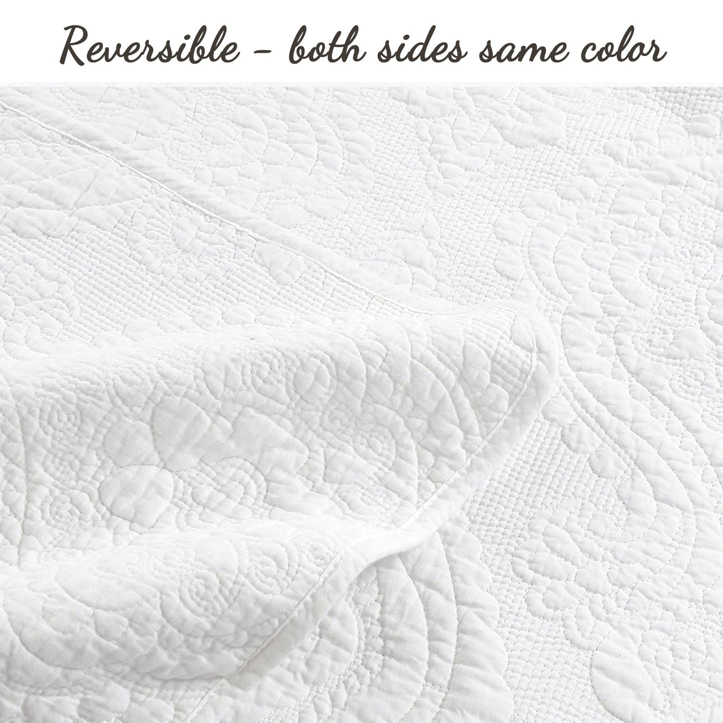 Solid White Chic Brocade Matelassé Medallion Floral Cotton Reversible Quilt Bedding Set