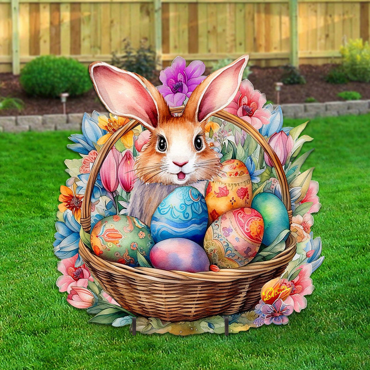 Bunny in a Basket Easter Yard Sign by G. DeBrekht - Easter Spring Decor - 8652764F