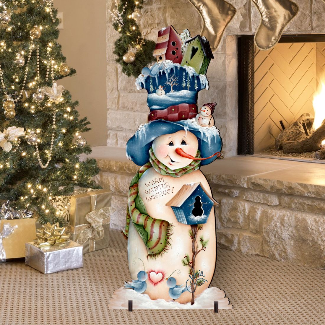 Blue & White Warm Winter Wish Christmas Outdoor Scene by Jamie Mills-Price - Christmas Santa Snowman Décor - 8457515F