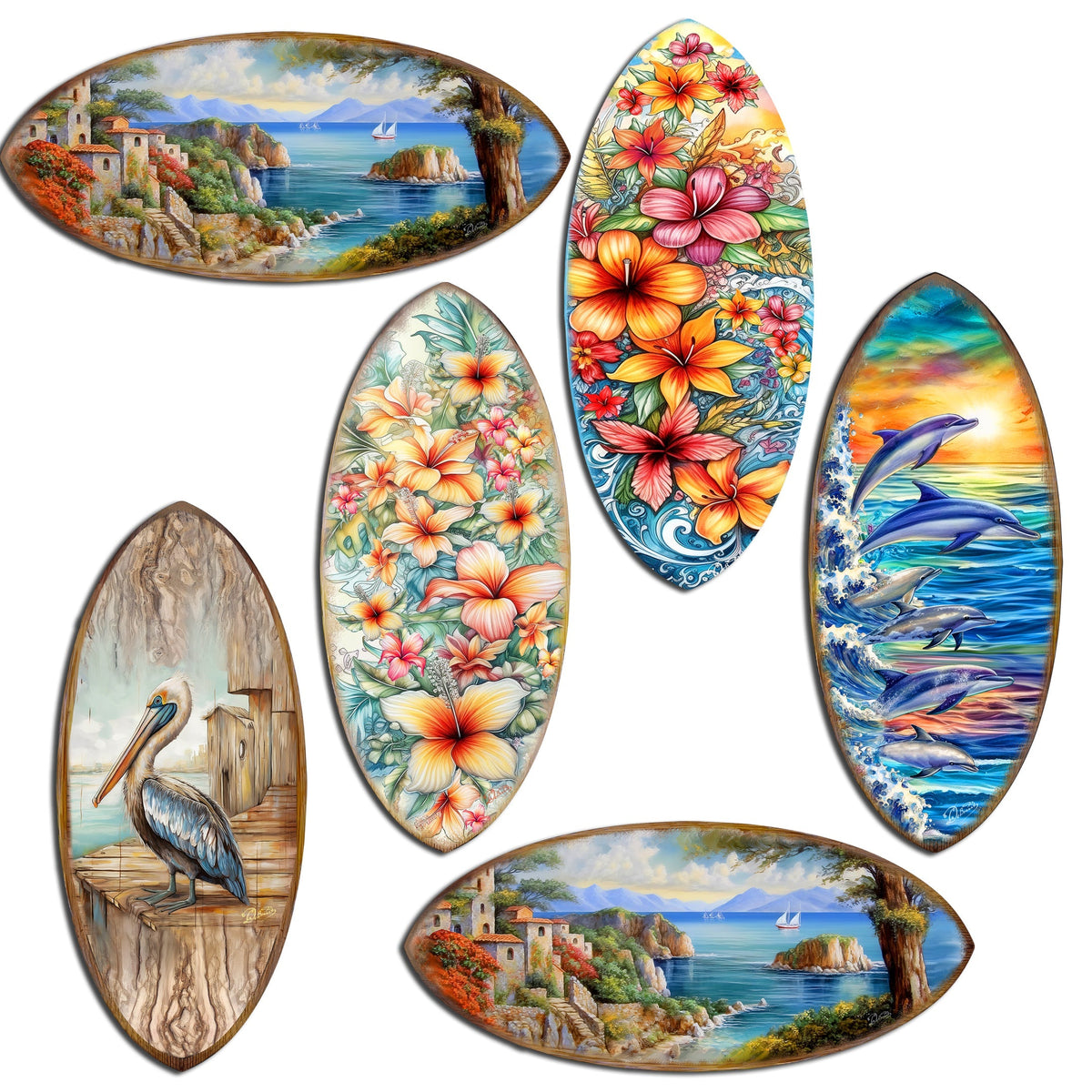 Coastal Charmers Surfboards Decorative Eco Wood Magnets Set of 6 by G. Debrekht - Coastal Decor - 8090070G-S6