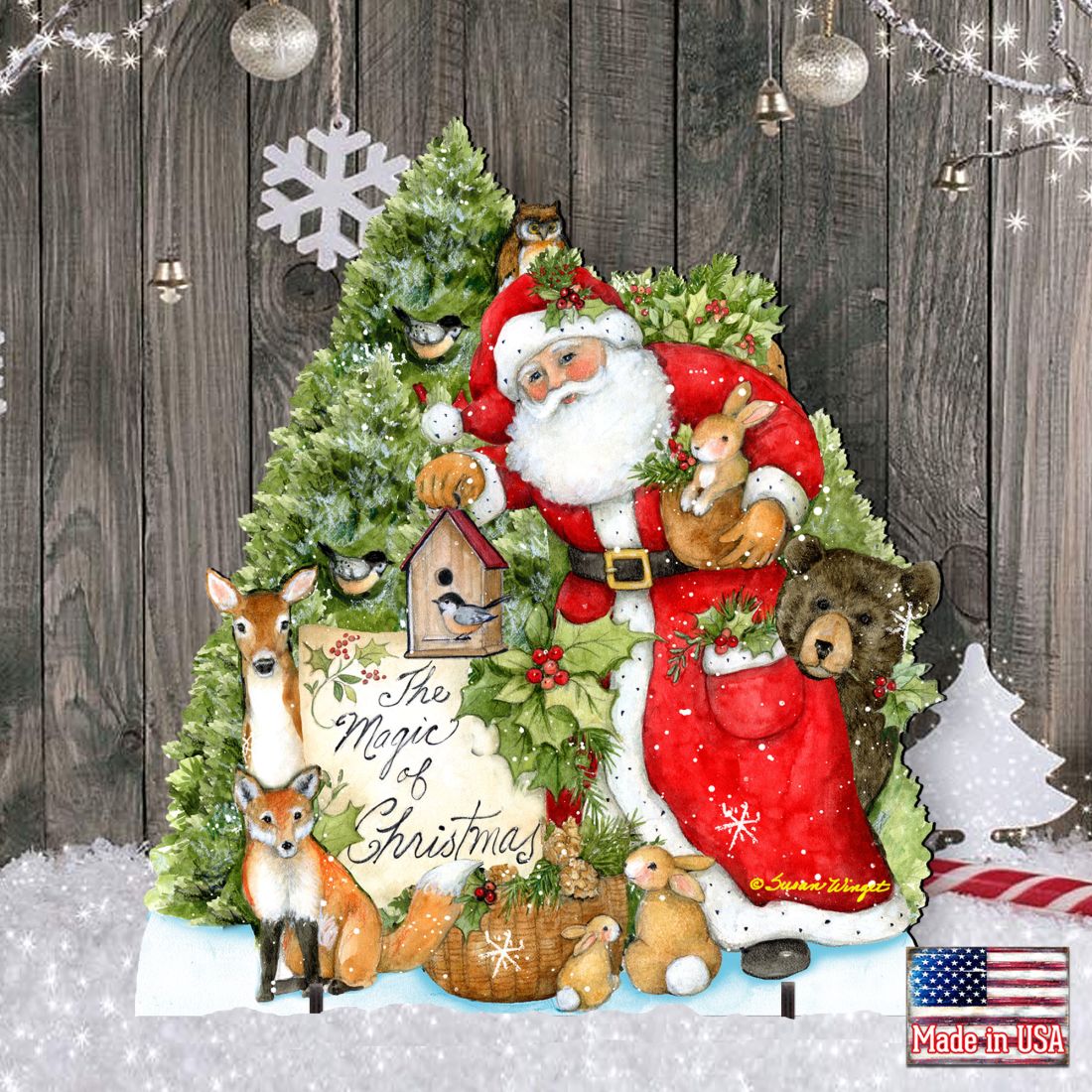 Woodland Santa Playing Christmas Outdoor Dcor by Susan Winget - Christmas Santa Snowman Dcor - 8471103F-SW