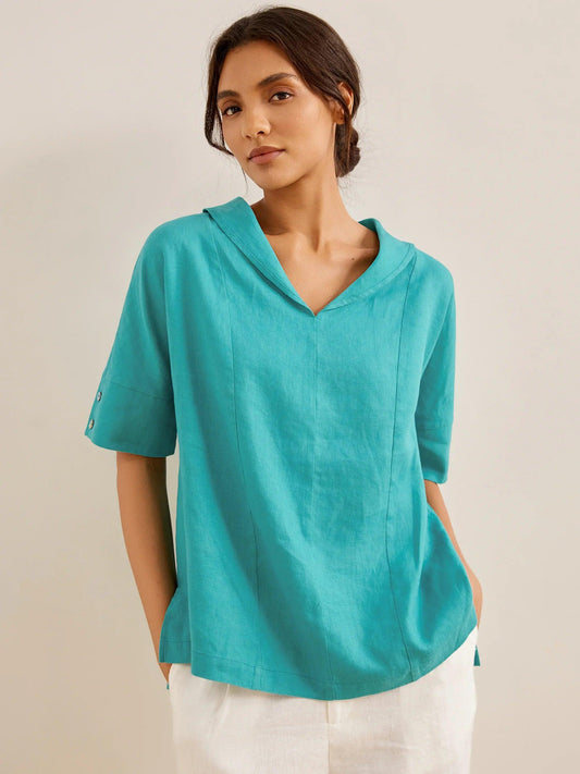 Linen V-Neck Short Sleeve Shirt SIERRA