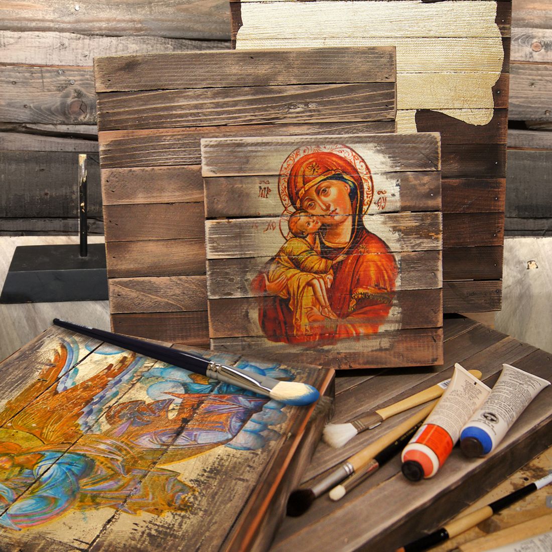 Saint Francis Wooden Gold Plated Religious Christian Sacred Icon - Inspirational Icon Decor - 85024