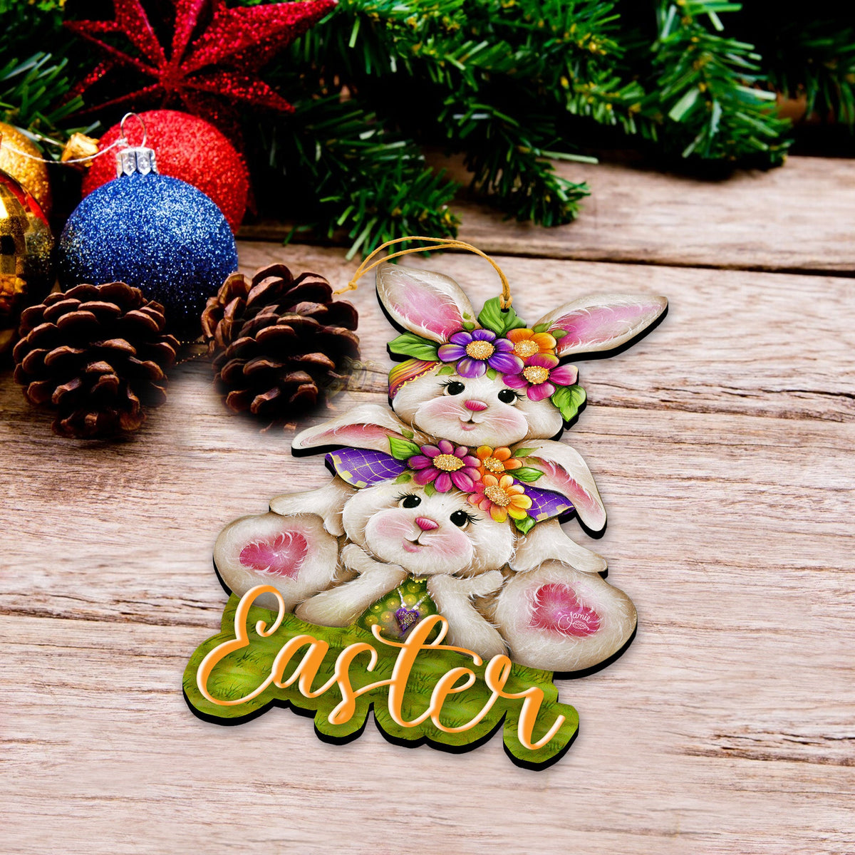 Handcrafted Easter Tree Decor - Easter Bunny Wooden Ornaments - Spring Home Decorations by J. Mills-Price - 8652829