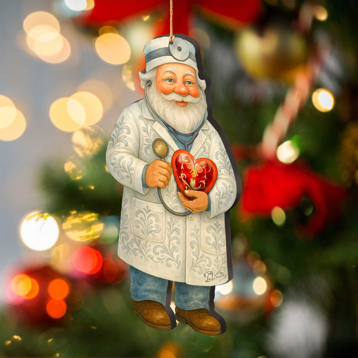 Doctor Santa Ornament – Handcrafted Wooden Christmas Tree Decoration by G. DeBrekht - Christmas Santa Snowman Decor - 8652847