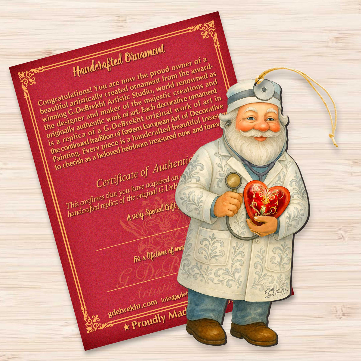 Doctor Santa Ornament – Handcrafted Wooden Christmas Tree Decoration by G. DeBrekht - Christmas Santa Snowman Decor - 8652847