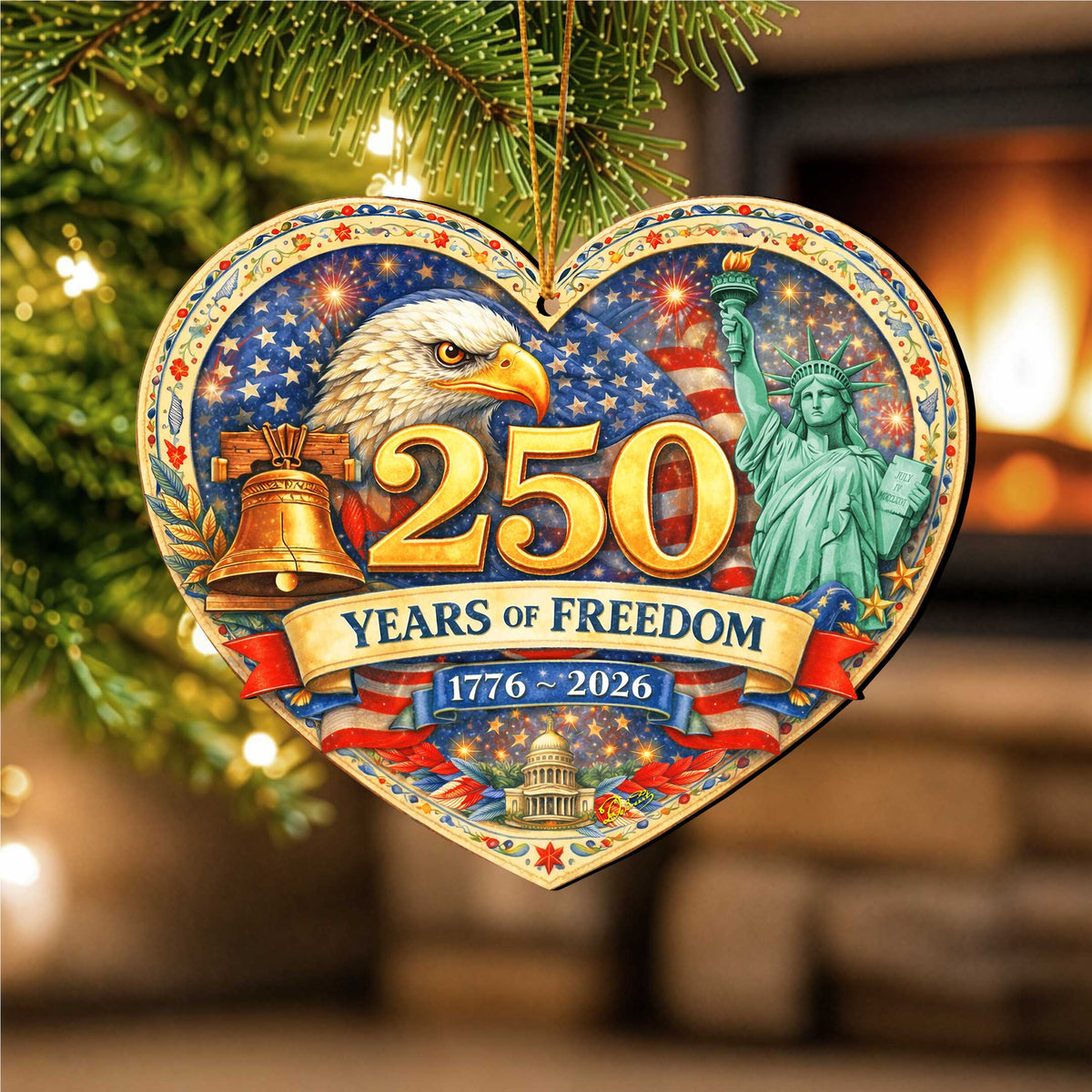 250 Years of Freedom Wooden Ornament – Patriotic USA Christmas Ornament 1776–2026 by G. DeBrekht - American Patriotic Decor – 8652873