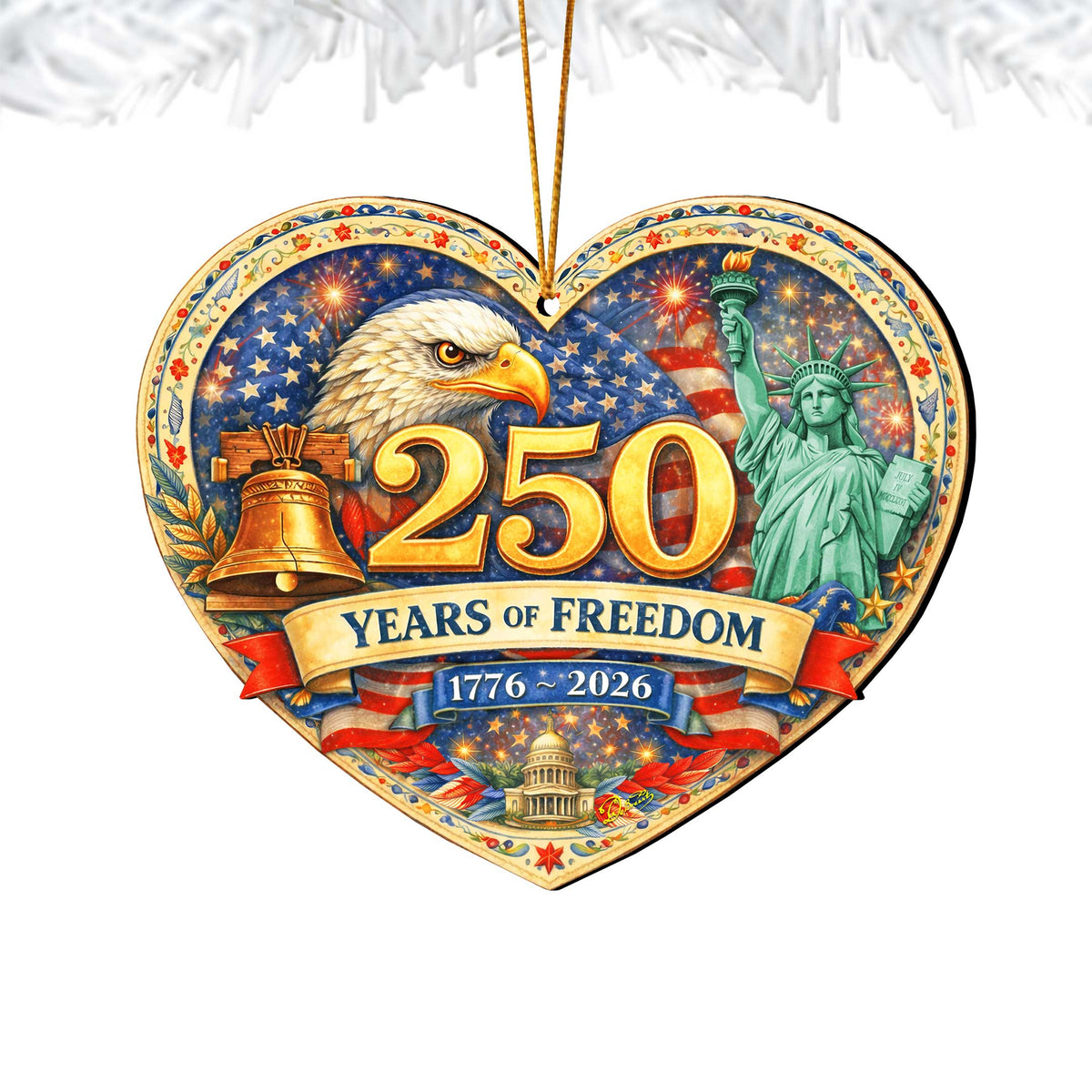 250 Years of Freedom Wooden Ornament – Patriotic USA Christmas Ornament 1776–2026 by G. DeBrekht - American Patriotic Decor – 8652873