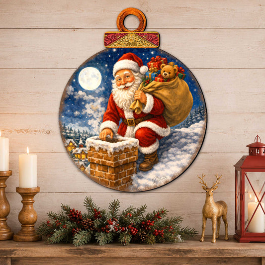 Santa Christmas Ornament Wooden Door Hanger – Vintage Christmas Door Décor by G. Debrekht – 8652901H