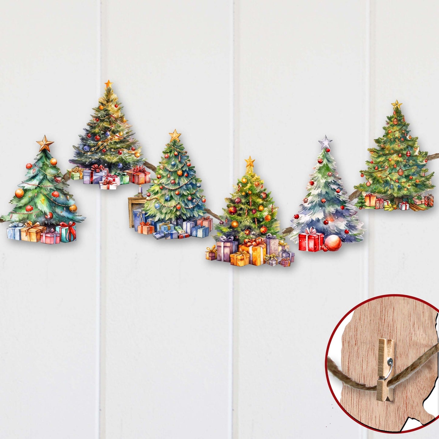 Christmas Tree Clip-On Eco Wood Decorative Ornaments Set of 6 by G. Debrekht - Christmas Decor - 8090044C-S6