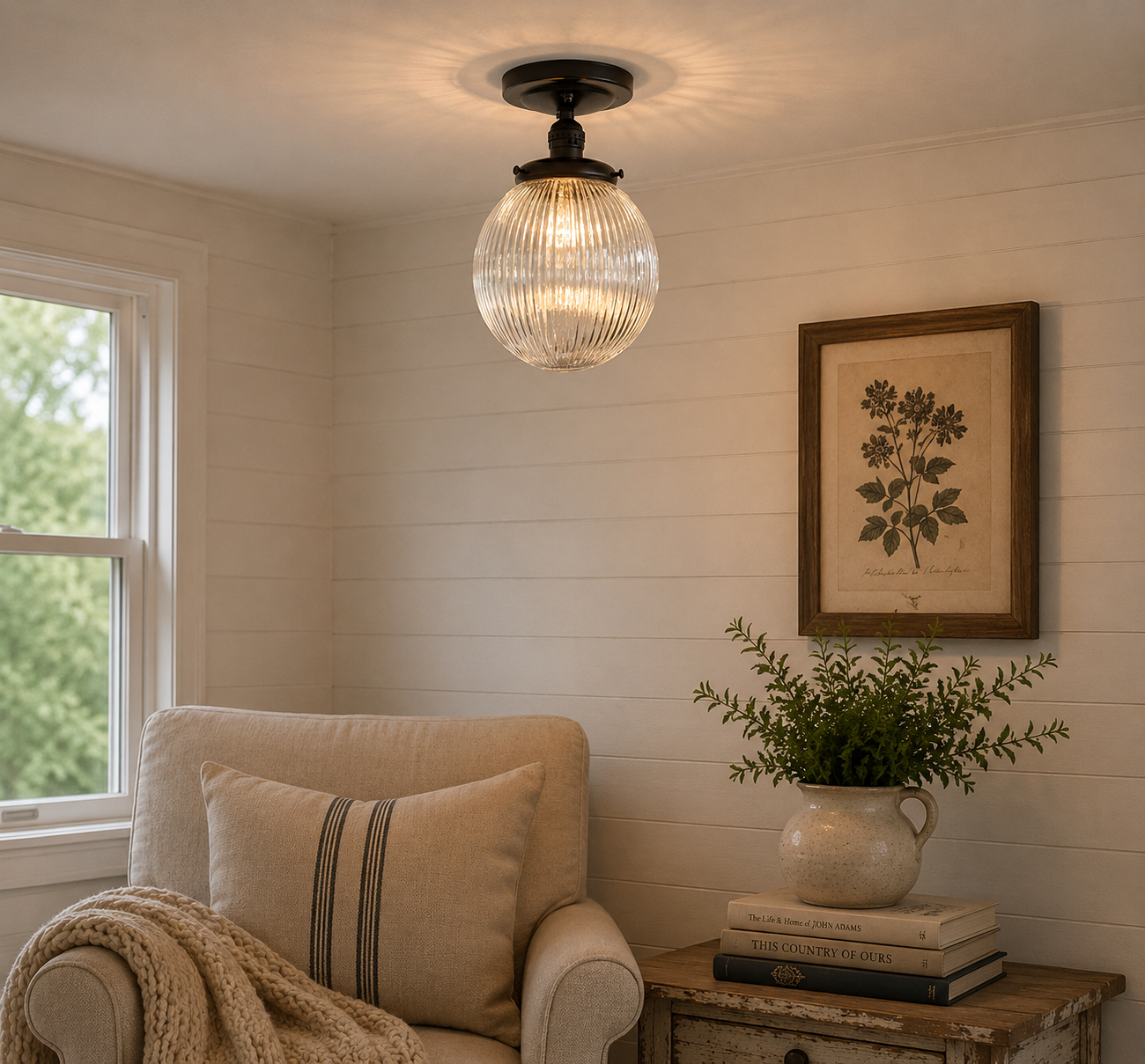 Modern Holophane Glass Exposed Socket Ceiling Light | 6" or 8"