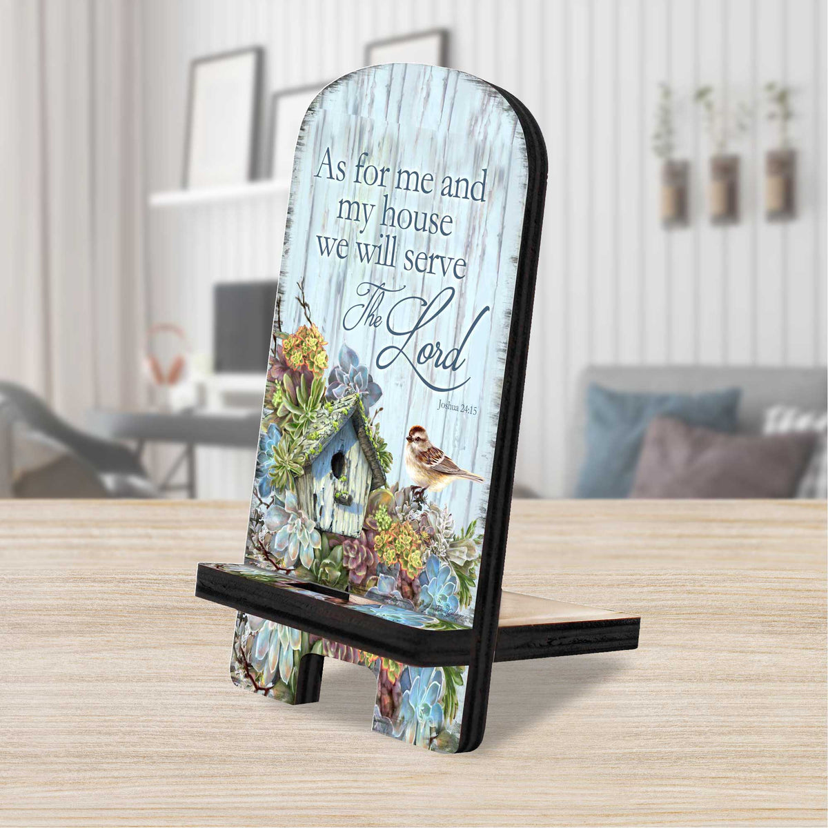 Serve the Lord Cell Phone Stand Inspirational Decor Wood Mobile Tablet Holder Charging Station Organizer - 892085-DG