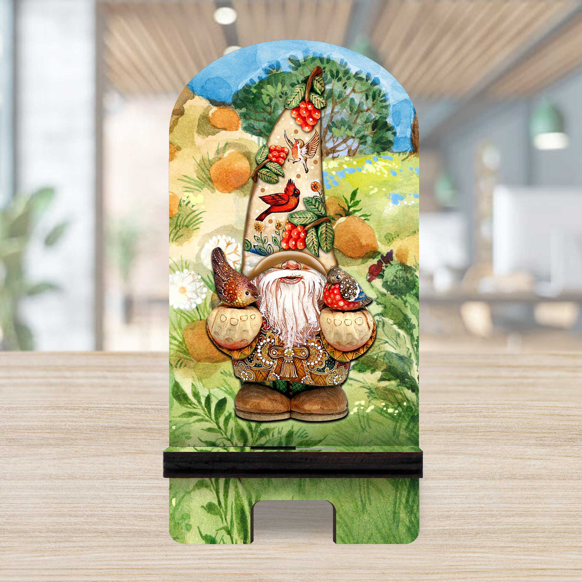 Fall Gnome Cell Phone Stand Halloween Décor Wood Mobile Tablet Holder Charging Station Organizer - 892033