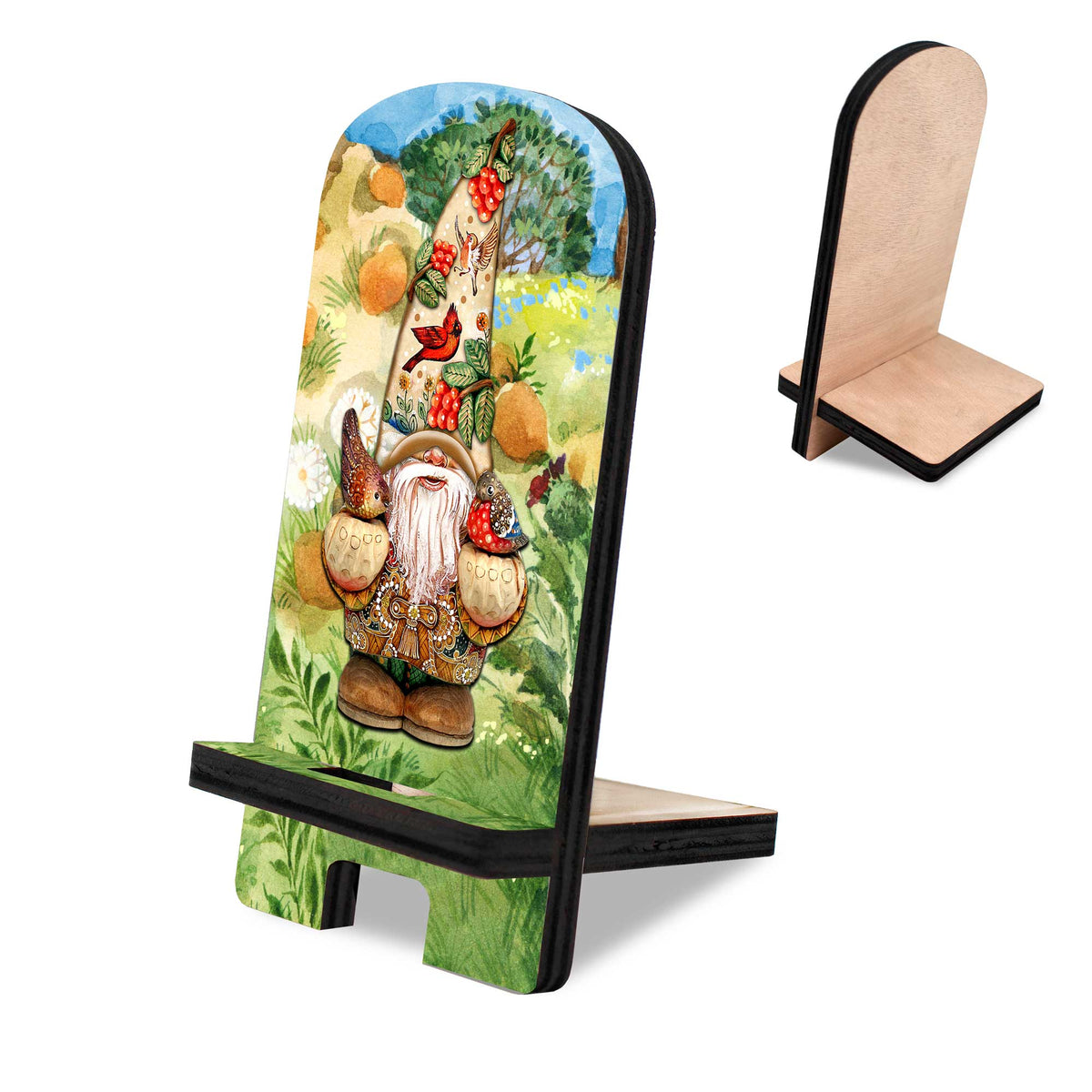 Fall Gnome Cell Phone Stand Halloween Décor Wood Mobile Tablet Holder Charging Station Organizer - 892033