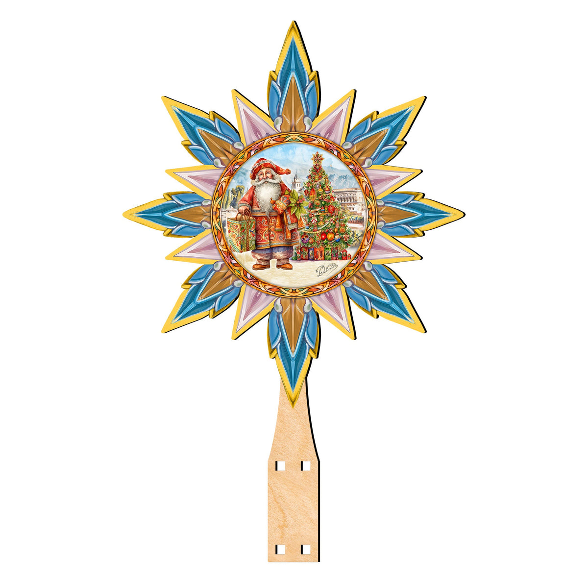 Spanish-inspired Santa Tree Topper Wooden Décor by G. Debrekht  - Santa Snowman Décor - 89524