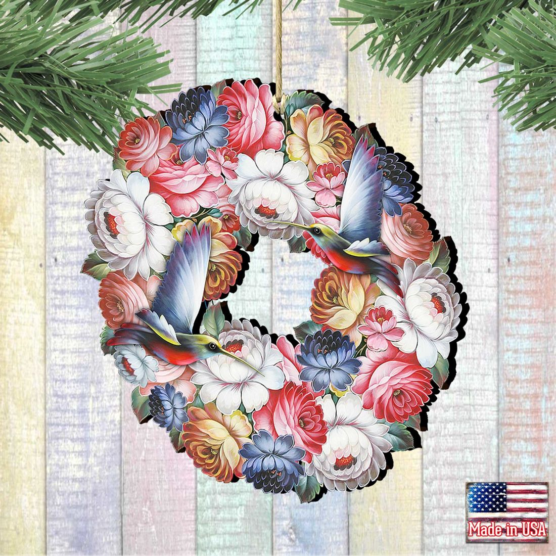 Birdy Floral Wreath Wooden Ornaments by G. DeBrekht - Easter Spring Decor - 8185312