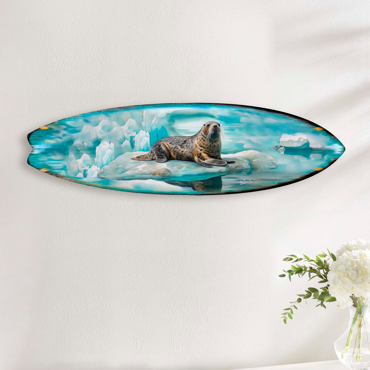 Leopard Seal Surfboard Wildlife Wall Art by G. DeBrekht - Wildlife Holiday Decor - 8490117HS
