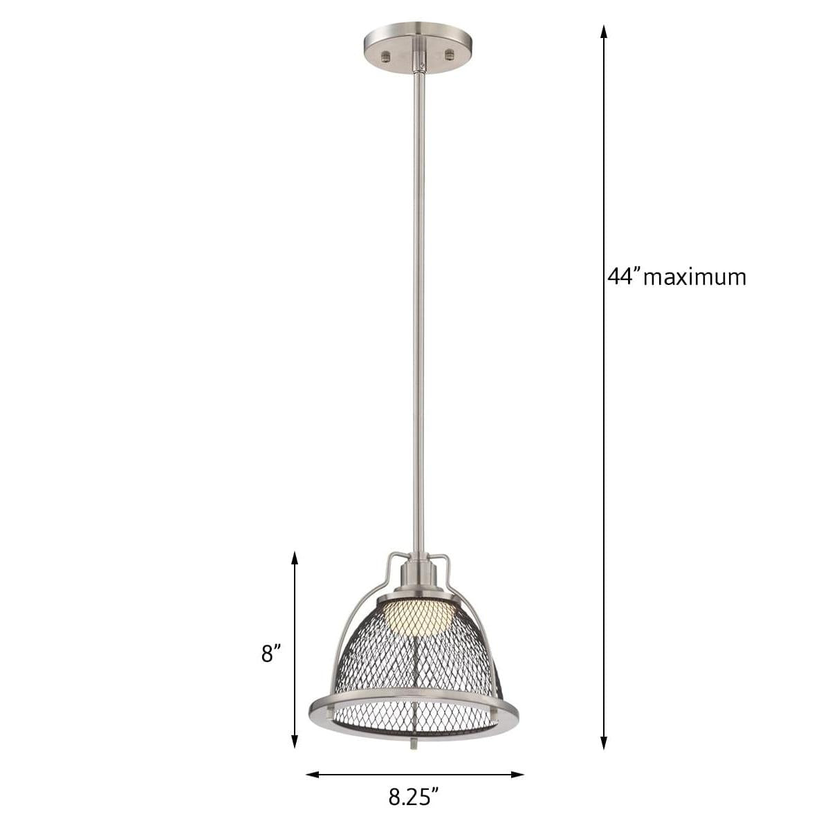 8"W Tex 1-Light Pendant Brushed Nickel / Black