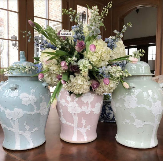 PASTEL PALE GREEN CHERRY BLOSSOM JAR