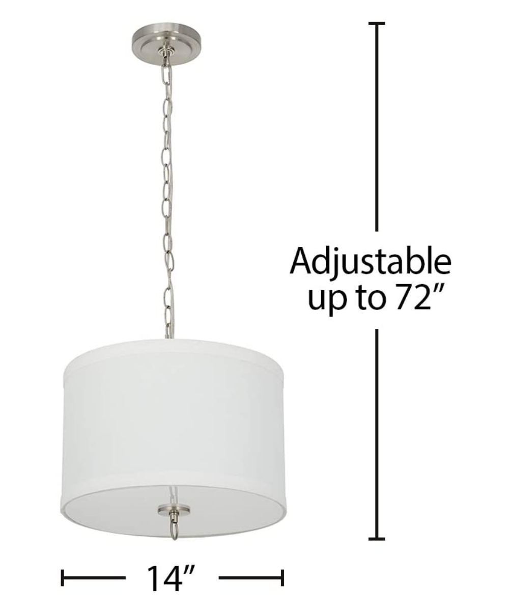 14"W Light Pendant Brushed Nickel Finish with Oatmeal Linen Shade