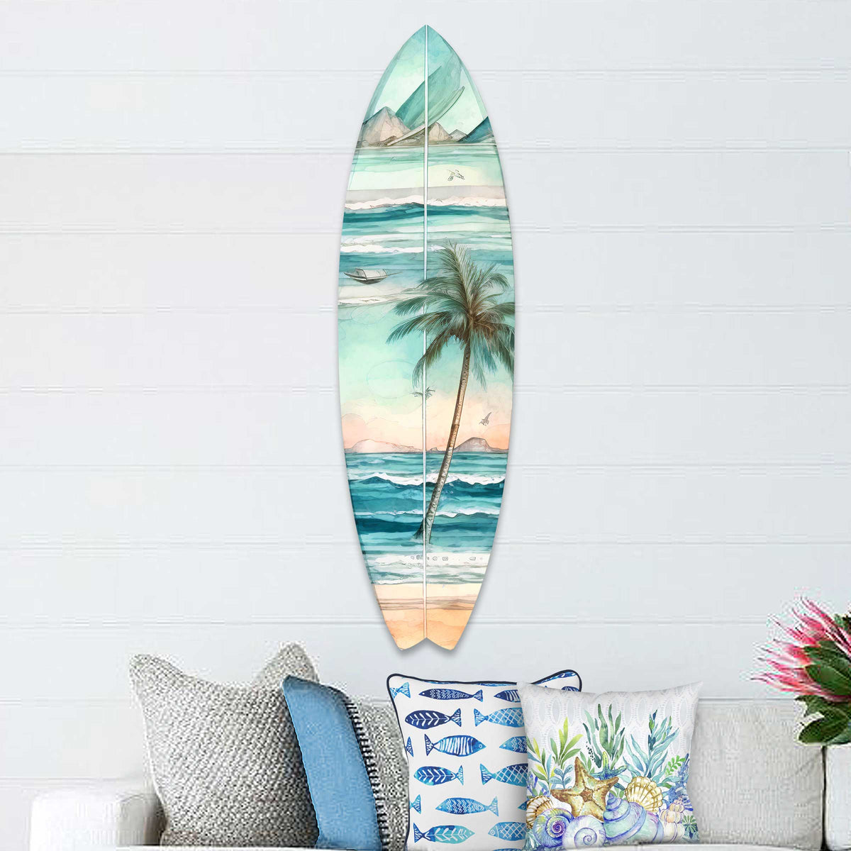 Tropical Palm Surfboard Coastal Wall Art by G. DeBrekht - Coastal Holiday Decor - 8490112HS
