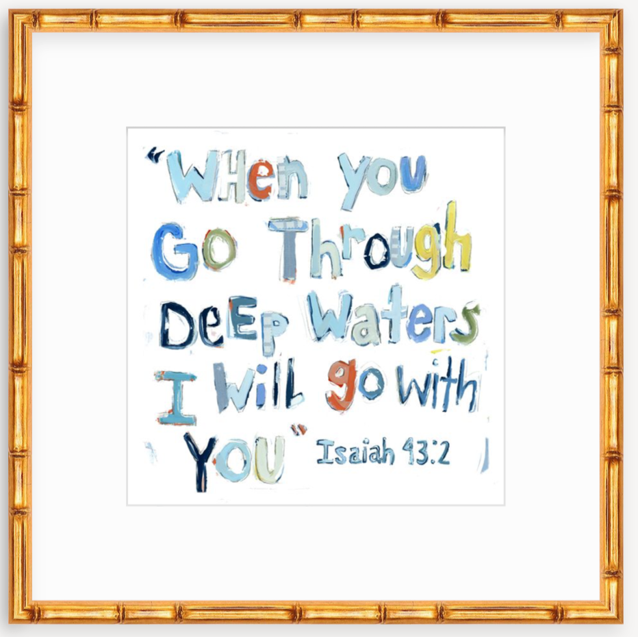 Isaiah 43:2 Blue Bible Verse Fine Art Print