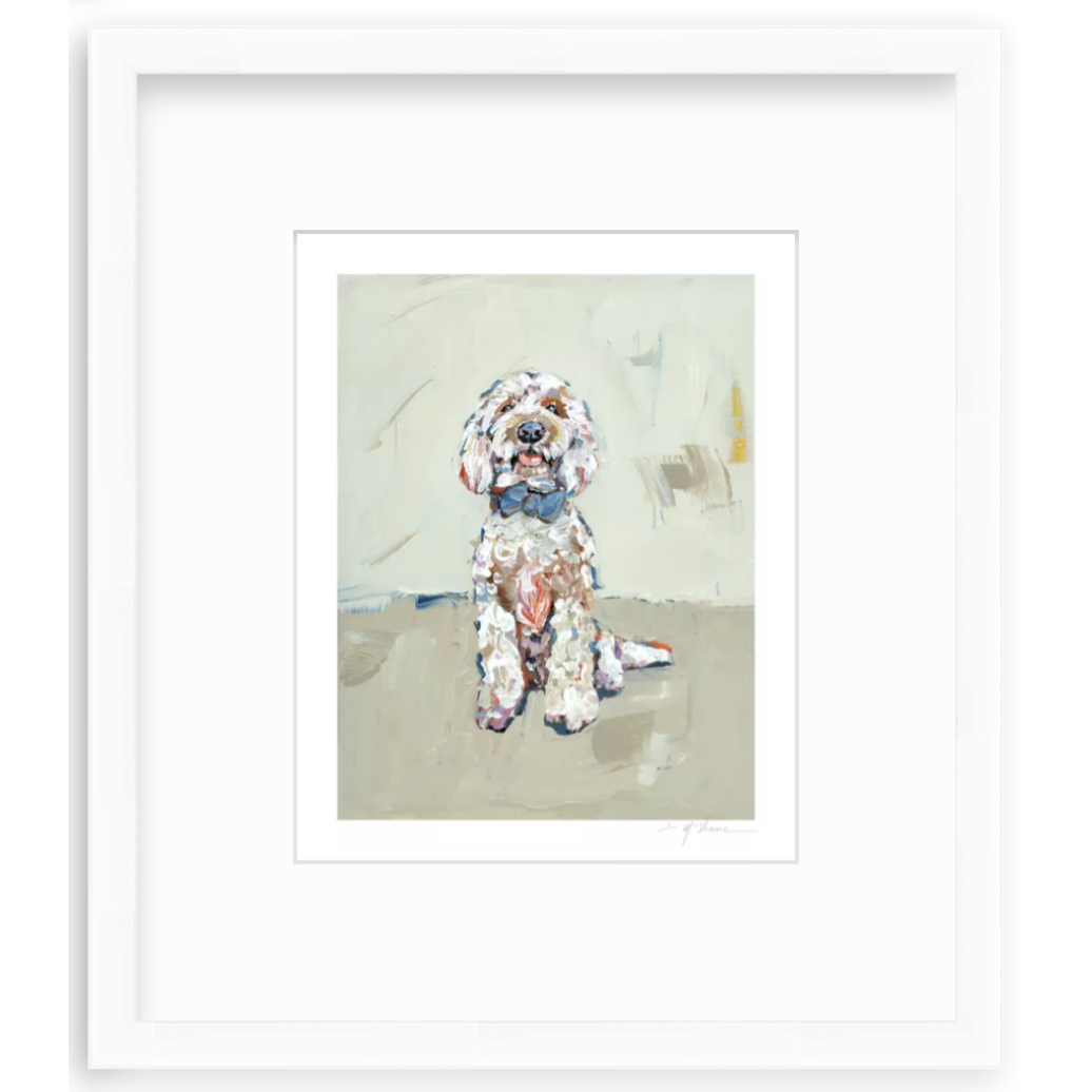 Goldendoodle Blue Bow Fine Art Print