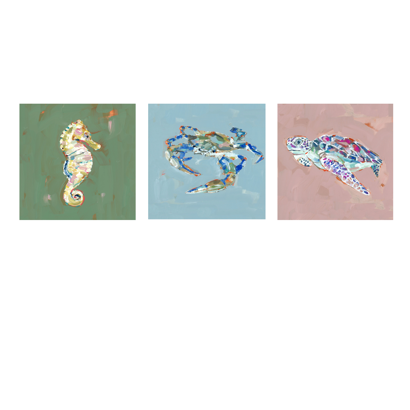 Coastal Love Blue Crab Turtle Seahorse Fine Art Print