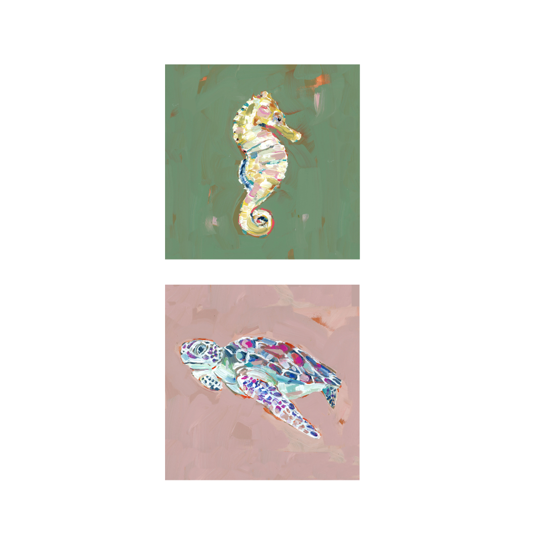 Coastal Love Blue Crab Turtle Seahorse Fine Art Print